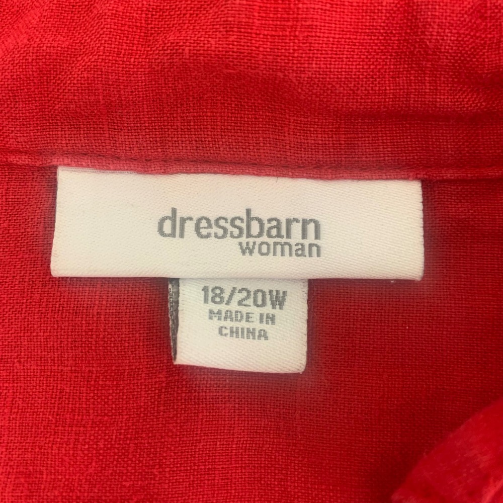 Dressbarn Woman Red 100% Linen Button Down Shirt Plus Size 18/20W Relaxed Fit - Picture 5 of 8